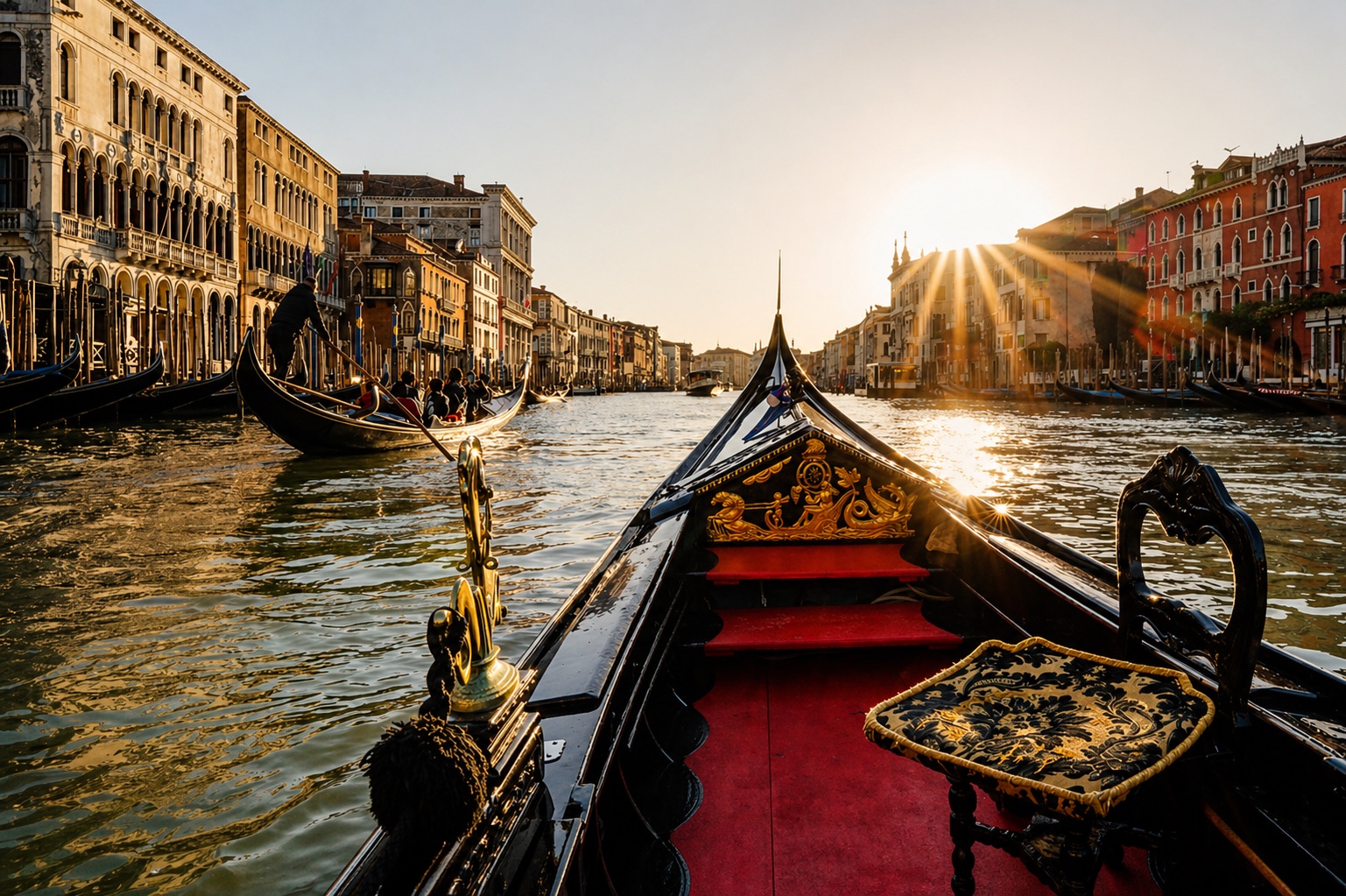 Gondola ride on the Grand Canal at sunset